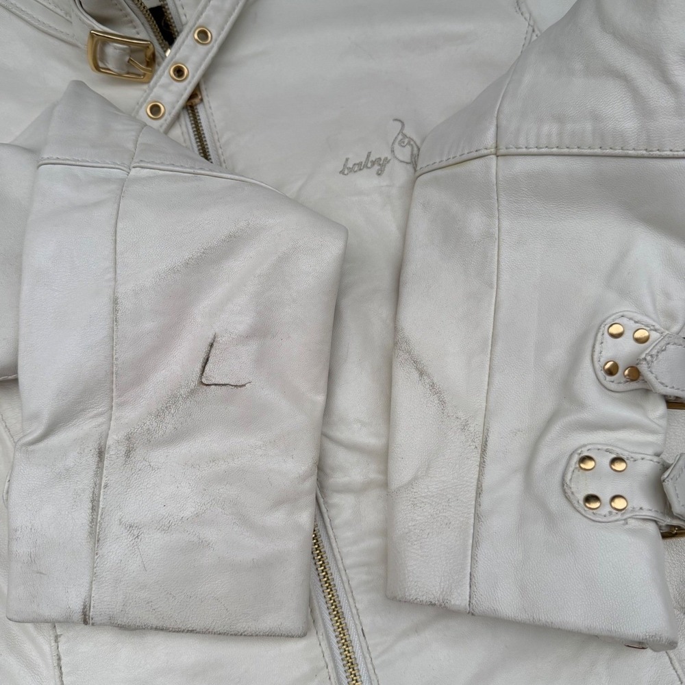 Baby Phat White Leather Moto Jacket Vintage Y2K Rare Gold Hardware Baddie Bratz - Picture 16 of 16